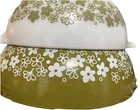 Vintage 2 PYREX Spring Blossom Cinderella Bowl Crazy Daisy Avocado  444 & 443
