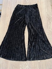 Free People Velvet Pleated Wide Leg Pants Women  s Large Black Pull On Boho Flowy