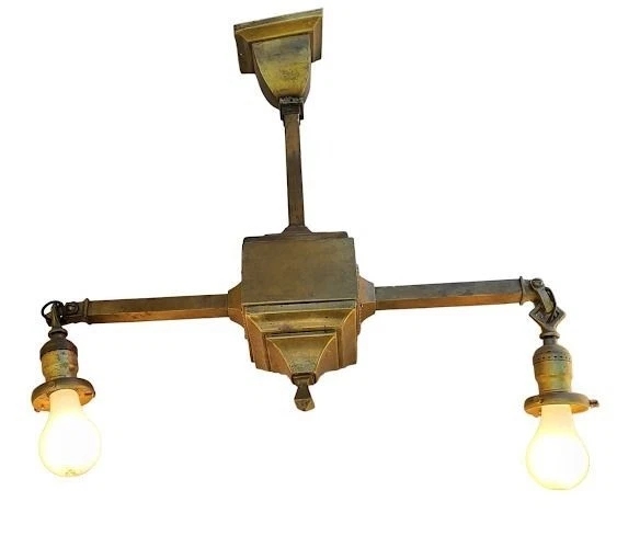 Lámpara de techo de latón Arts & Craftsman Mission Western Brownstone Light Foto 2 de 4