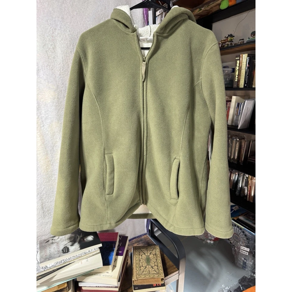 Chaqueta Denim & Company Cremallera Frontal Valla Sherpa Forrada Con Capucha Oliva Para Mujer L Foto 2 de 4