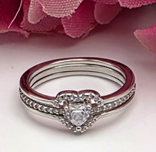 Sterling Silver Heart Ring Clear CZ Cubic Zirconia Size 5.5 3mm Band