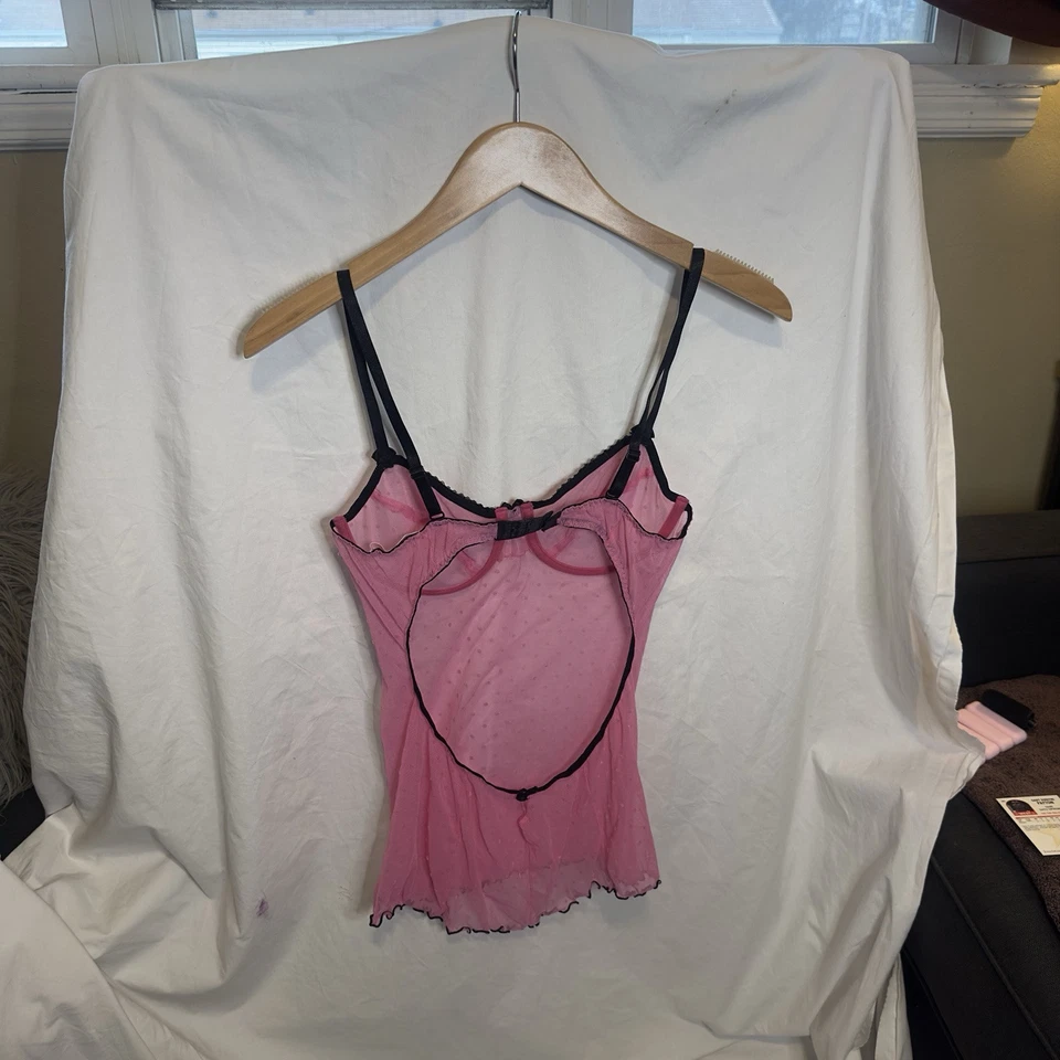 Camiseta sin mangas Charlotte Russe vintage Y2K Barbie malla transparente sin espalda quimise cami 34B Foto 2 de 4