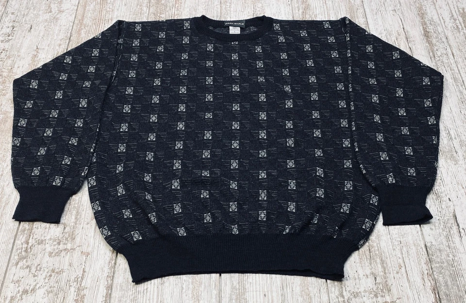 Suéter Vintage MARK SHALE Pura Lana Nueva Para Hombre Grande Negro Diseño Azteca Años 90 Foto 2 de 4