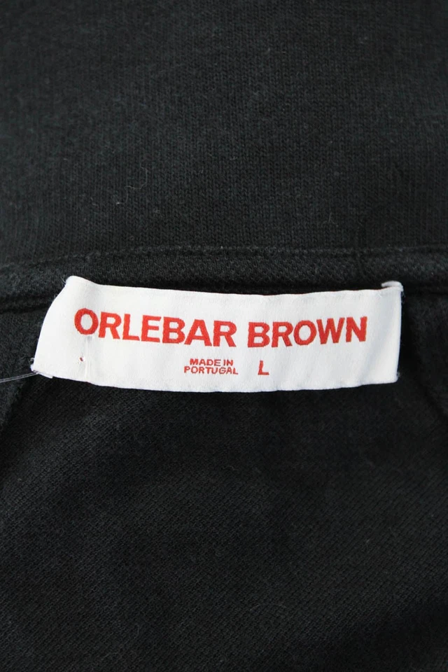 Camisa Polo Orlebar Marrón Para Hombres Manga Corta Cuello Tejido Negro Algodón Talla Grande Foto 4 de 4