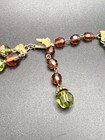 Vintage Jewel Tone Crystal 2 Strand Beaded Necklace Gilt Brass Beads Leaf Clasp — photo 7