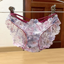 Vintage Pink Floral Nylon Panty Sheer Lace Bikini Sz.5 Hi Cut Briefs Hip 34-37"