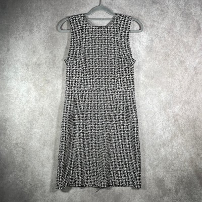 Neiman Marcus Dress Womens 6 Black White Tweed Sleeveless Shift Midi Career Work