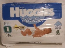 Vintage Huggies Ultratrim Diapers For Him 1995 Size 1 Small 8-14 lbs 40 count