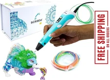 SCRIB3D P1 3D Printing Pen with Display - Includes 3D Pen, 3 Starter Colors of P