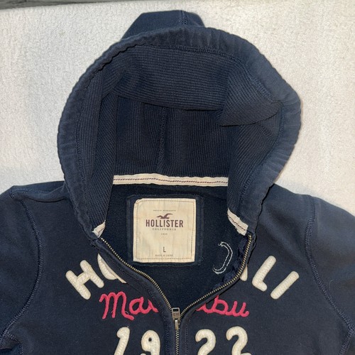 Hollister Sweatshirt Girls Large Navy Blue Full Zip Hoodie Spell Out Y2K Preppy - Picture 5 of 8