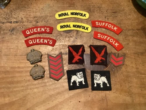 Army WW2 Cloth Div Patches Norfolk Regiment Suffolk Regiment Qweens WW2 Badges