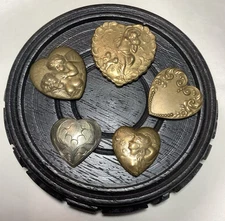 MT445 Lot Of 5 Vintage Button Covers. 4 Brass And One Silver Tone.