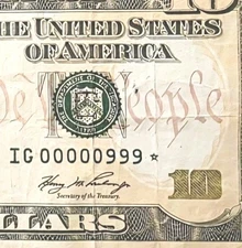 BINARY LOW # 00000999* STAR serial number $10