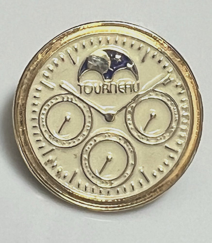 Tourneau Lapel Pin Chronograph Moonphase moon phase Watch shaped round gold tone