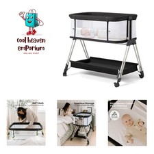 Baby Bassinet Bedside Sleeper with Wheels and Storage Tray,4-Sided Mesh Bedsi...