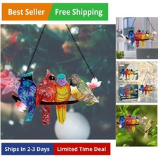 Stained Glass Window Hanging - Large Suncatcher Stained Glass Birds on Branch...