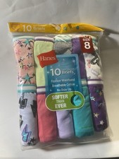 Hanes Briefs Girls Size 8 Multicolor 10-Pack Tagless Breathable Cotton Panties