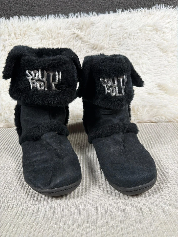 Botas Pólo Sul Femininas Tamanho 10 Preto Pele Sintética Cabine Chinelo Casa Sapatos - Imagem 2 de 4