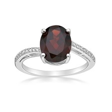 Elegant Birthstone Ring for Women 10x8 Oval Garnet 0.01 cts Diamonds Silver Sz 5