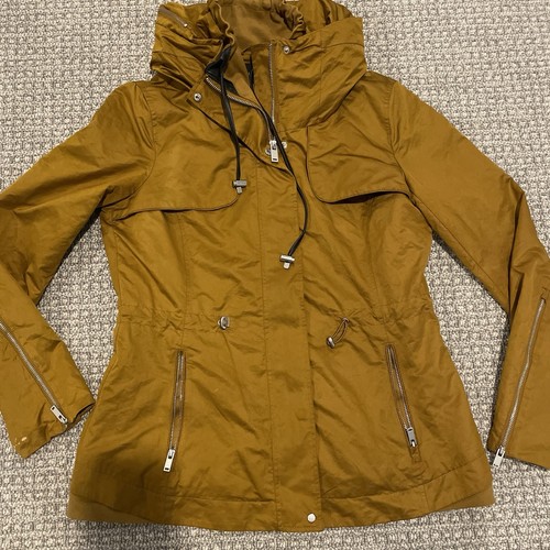 ZARA BASIC Coat Womens Medium Brown Hooded Lightweight Jacket Parka Full Zip - Picture 3 of 9