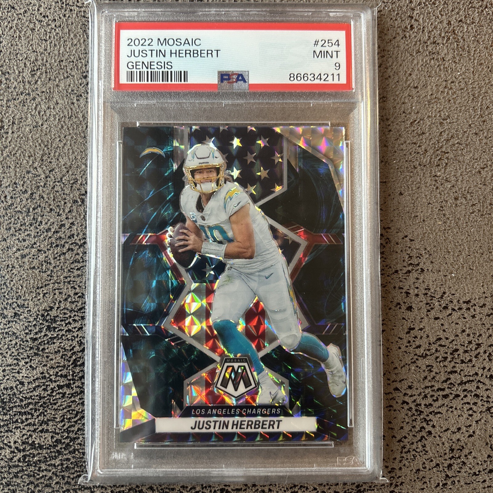 Justin Herbert 2022 Mosaic Genesis #254 SSP Case Hit PSA 9 Los Angeles Chargers