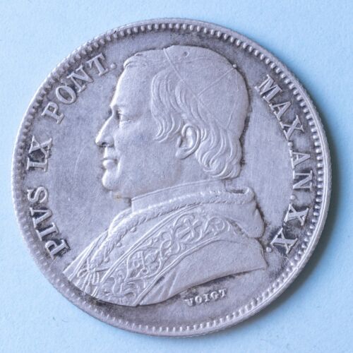 PIO IX 20 BAIOCCHI 1865 ANNO XX ROMA BB ARGENTO SILVER COIN NUMISMATICA