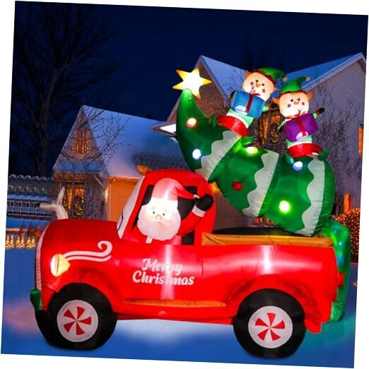 8 FT Christmas Inflatables Yard Decorations, Blow Up Santa on Red Truck