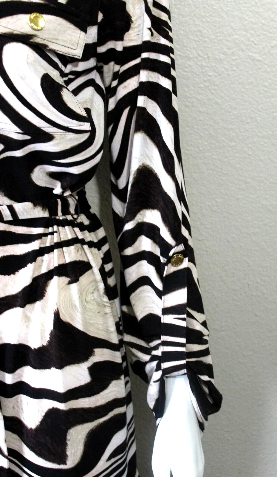 Abito Michael Kors Stampa ghepardo animale zebra guaina metallo catena cintura medio