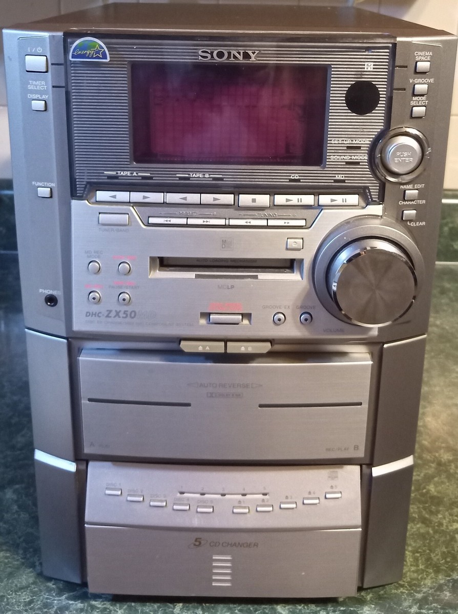 SONY DHC-ZX50MD-MINIDISC, 5 CD CHANGER, DUAL CASSETTE, AM