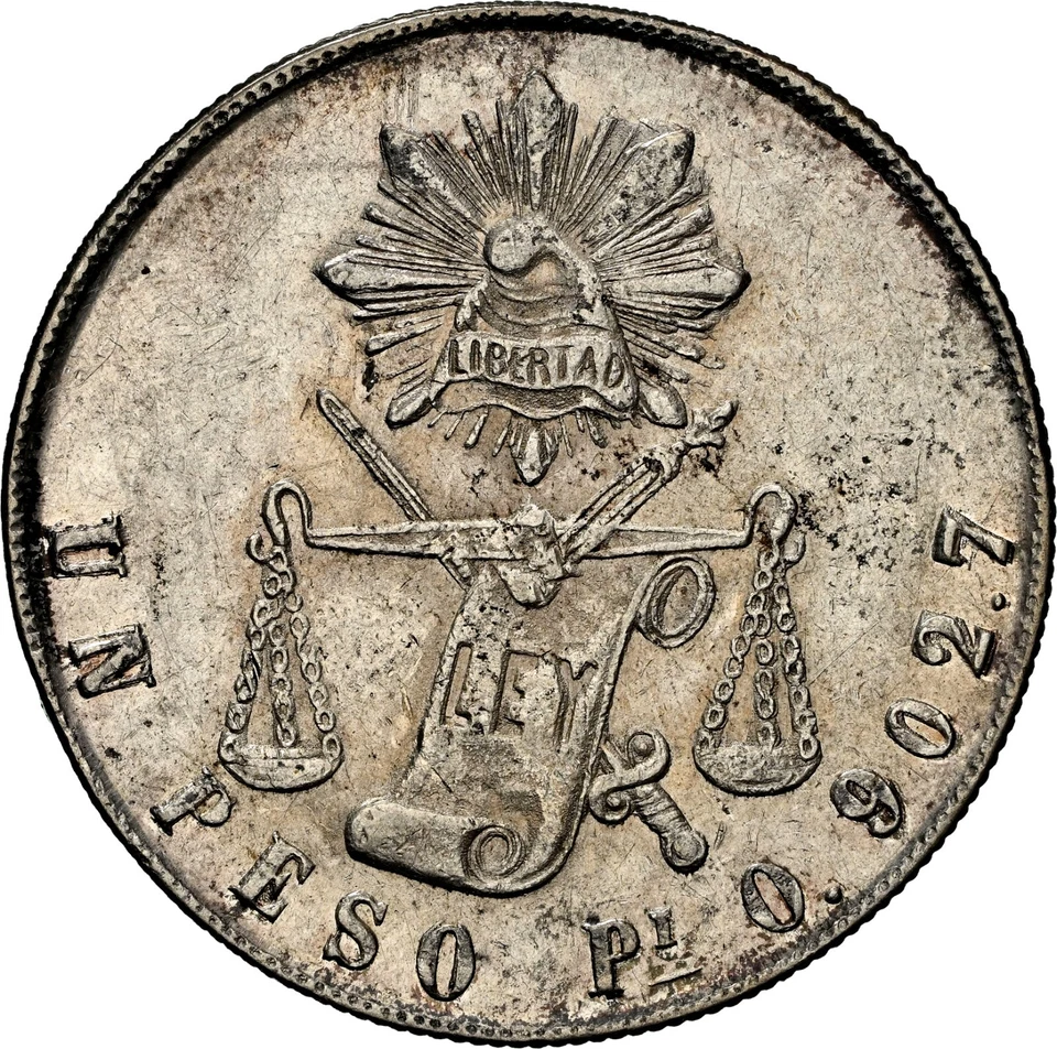 1873 PI O MÉXICO PESO PLATA POTOSÍ COMO NUEVO "BALANZA" NGC AU55 #6900282-003 Foto 4 de 4