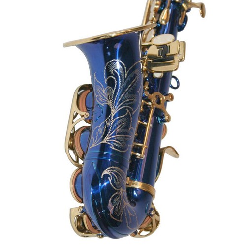 Karl Glaser Sopran Saxophon gebogen, blau Gold + Koffer Mundstück Blättchen - Bild 6 von 6
