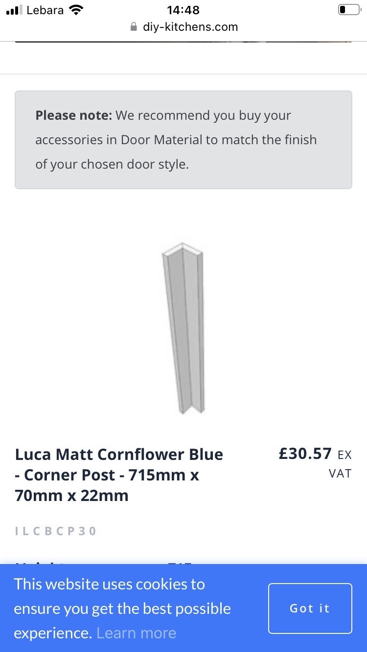 Kitchen Unit Corner Post Cornflower Blue X2 eBay