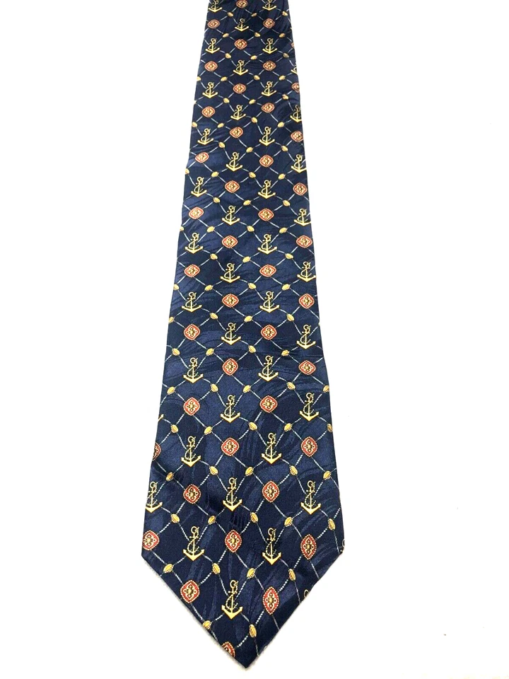 ARTEFACTOS MUSEO CORBATA HOMBRE AZUL MARINO CON ANCLAS DORADAS Y ROJO 4 X 59 NUEVO SIN ETIQUETAS Foto 2 de 4