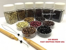 500 Silicone Micro Rings Beads Feather Hair Extension Hook Loop Tool Kit