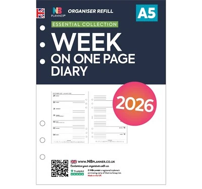 NBPLANNER 2026 A5-size FILOFAX COMPATIBLE Week on one page diary refill insert