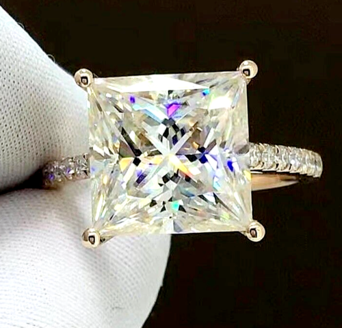 5.25 Ct Certified Treated Princess Cut Off White Diamond 925 Silver Ring - Picture 1 of 7