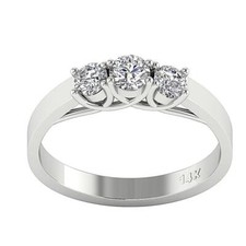 3 Stone Wedding Ring Round Diamond SI1 G 0.55 Ct 14K White Gold 4.10MM Prong Set