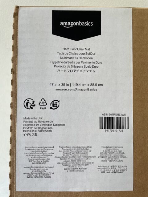 Amazon Basics Vinyl Chair Mat Protector for Hard Floors - 47 x 35 inches