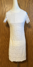 Miss joy Ivory Sheath Dress Size Small Elegant Crocheted Lace Knee Length