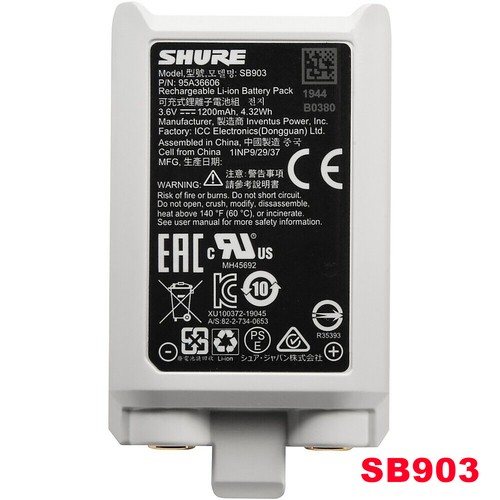 GENUINE SHURE SB903 95A36606 BATTERY for SLXD SLXD1 and SLXD2 1INP9/29/37 4.32WH - Picture 3 of 3
