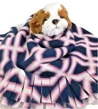 DOG SIZE FLEECE BLANKETS, Pet Blanket Travel Throw Cover, PINK BLUE SQUARES
