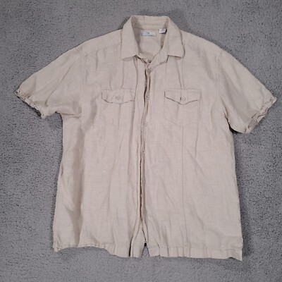 Cafe Luna Shirt Mens Medium Linen Cotton Casual Collared Button Down