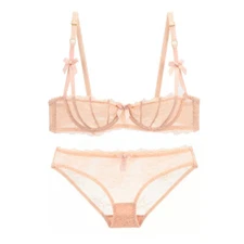 Half Cup Womens Bras Set Floral Lace Brassiere Unlined Sexy Lingerie AA ABCDDE