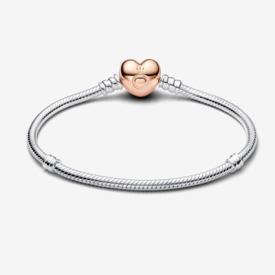 Pandora Moments Two-tone Heart Clasp Snake Chain Bracelet 580719