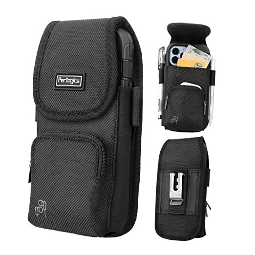 Phone Holster with Magnetic Cover. Belt Clip Pouch For iPhone 16 Large Black