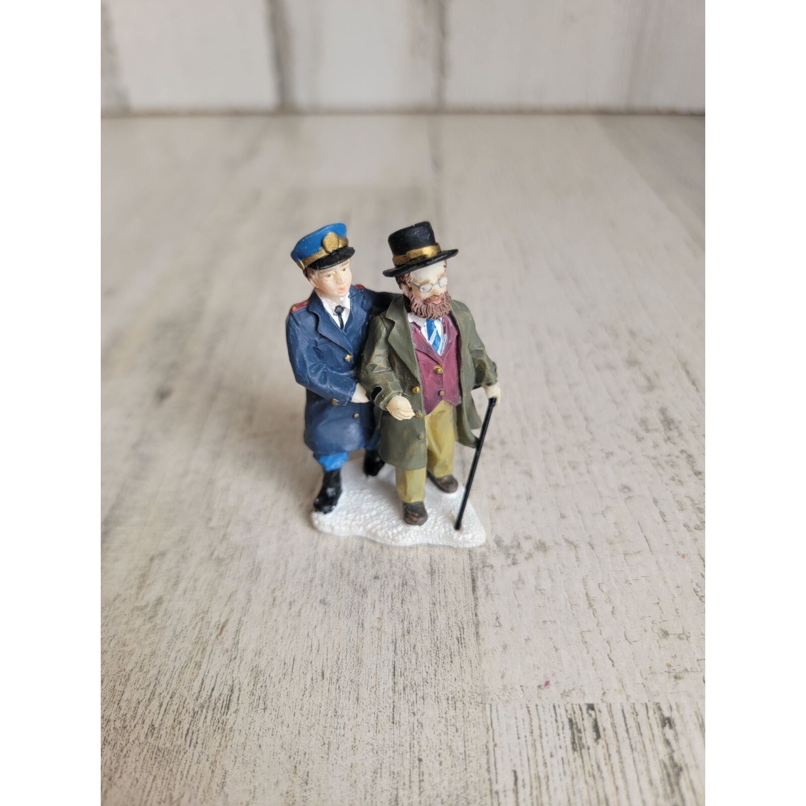 Police cop assisting blind elderly man Village accessory Xmas