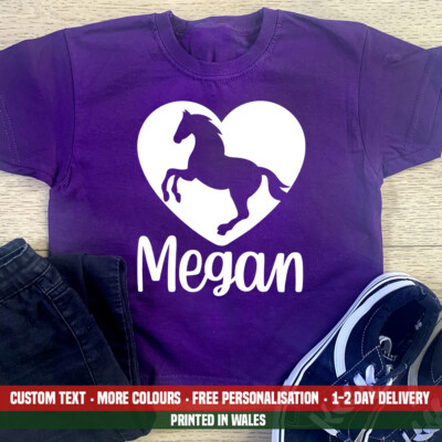 Kinder T-Shirt Pferd Galopp Herz NAME Pony Reiter Verein lustig Geburtstag Geschenk