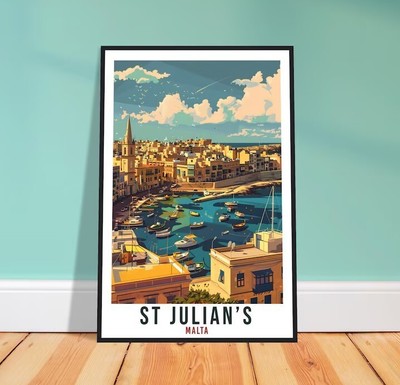St Julians Travel Print Malta Wall Art Wall Hanging Home Living Décor