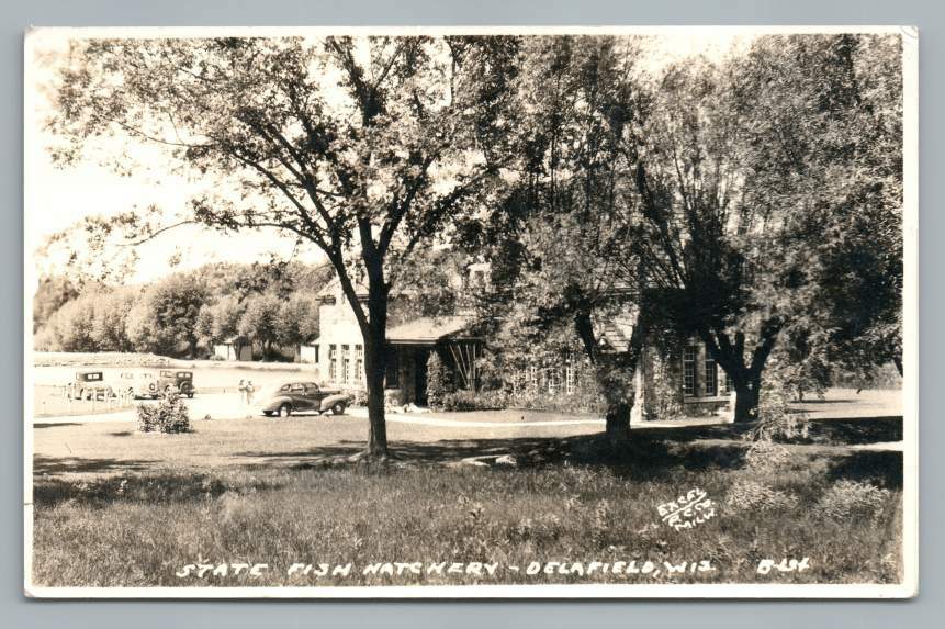 State Fish Hatchery DELAFIELD Wisconsin RPPC Vintage Photo Postcard