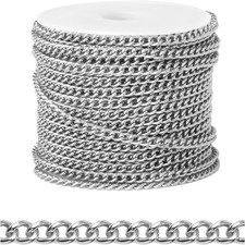  66 FT Stainless Steel Curb Chains Bulk for Jewelry Making, 3Mm 304 Stainless S